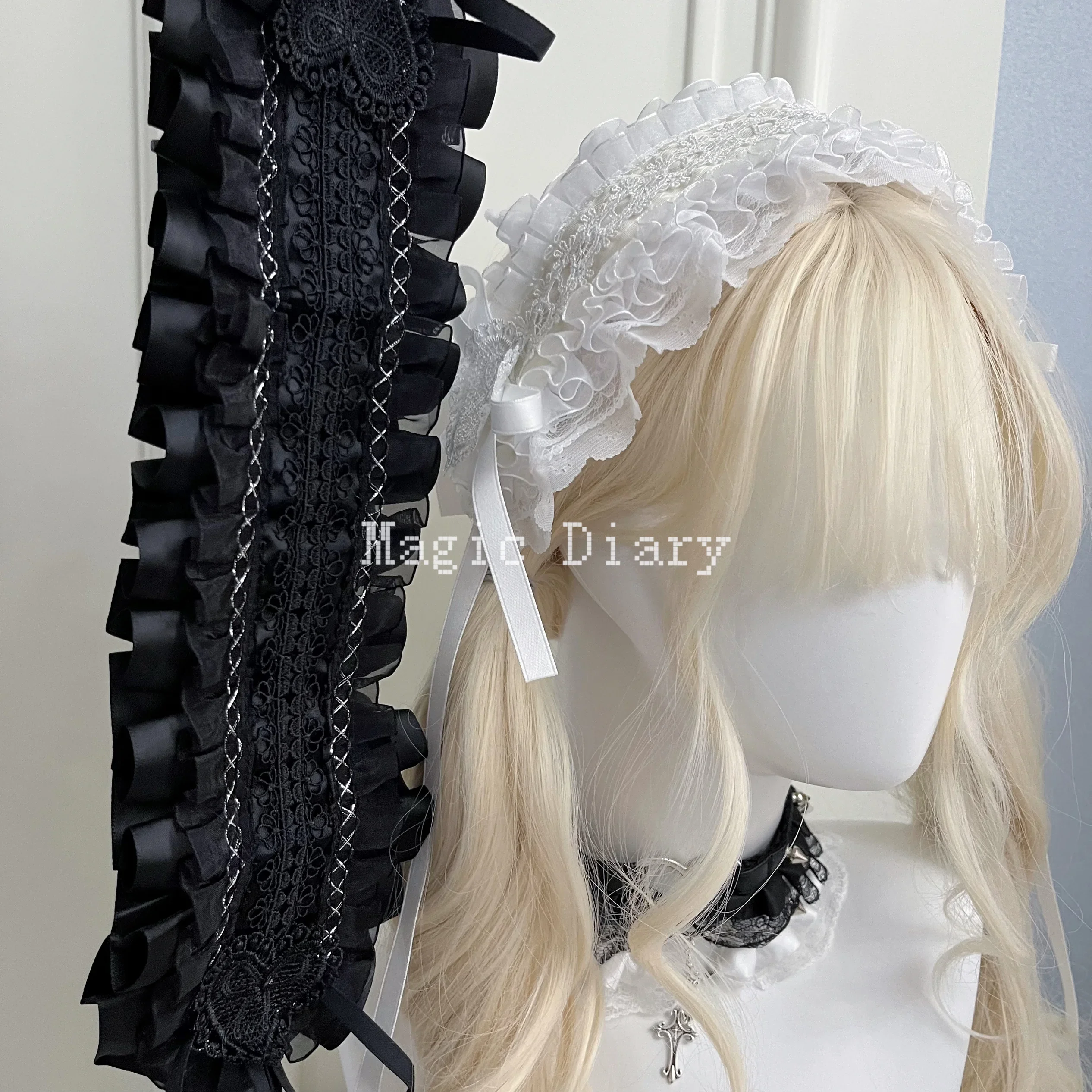 

Japan Lace Headband Lolita Halloween Goth Hair Accessories Subculture Girls Sweet Doll Black and White Hairband Female Headwear