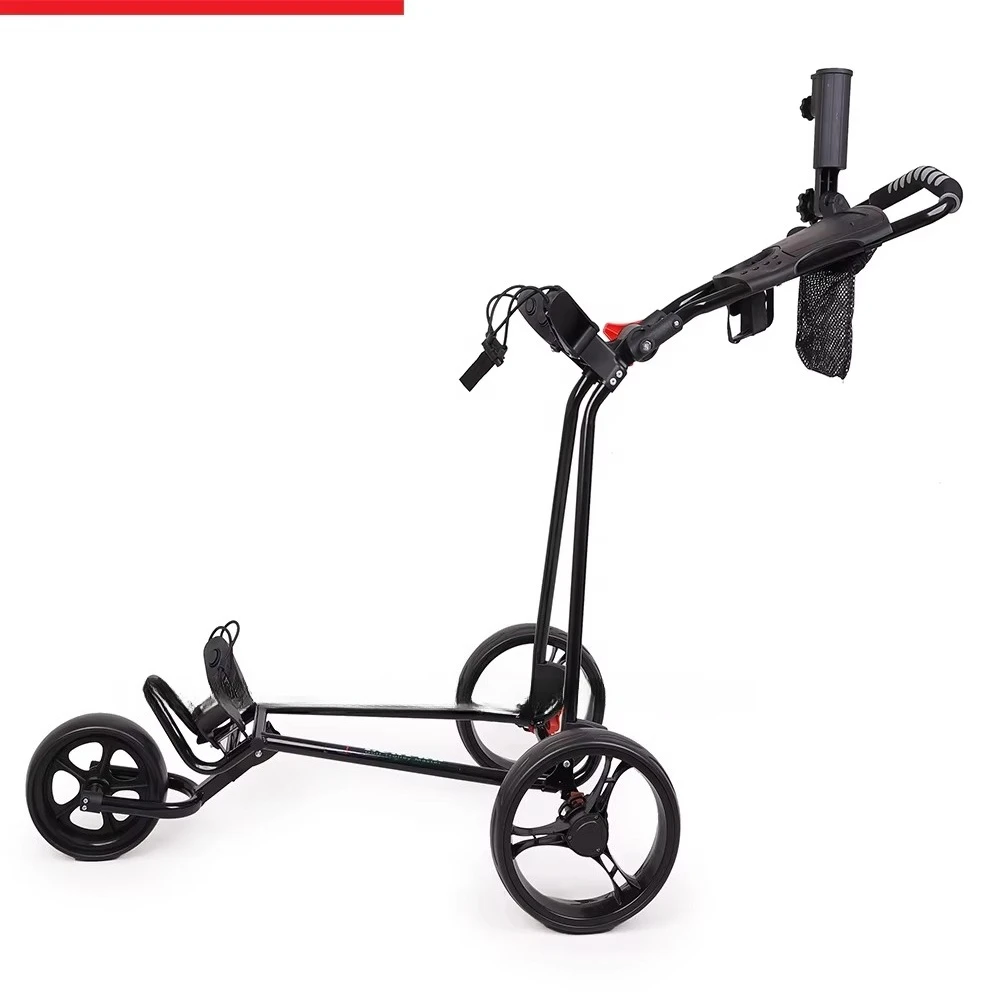 Soft Grip Handle Manual Golf Trolley ,Light Weight ,Foot Brake With Convenient Storage Boxes Including Umbrella Holder