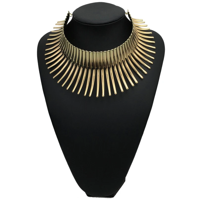 ABQR Women's Big African Necklace Indian Style Bending Alloy Big Thorn Statement Collar Choker Gold