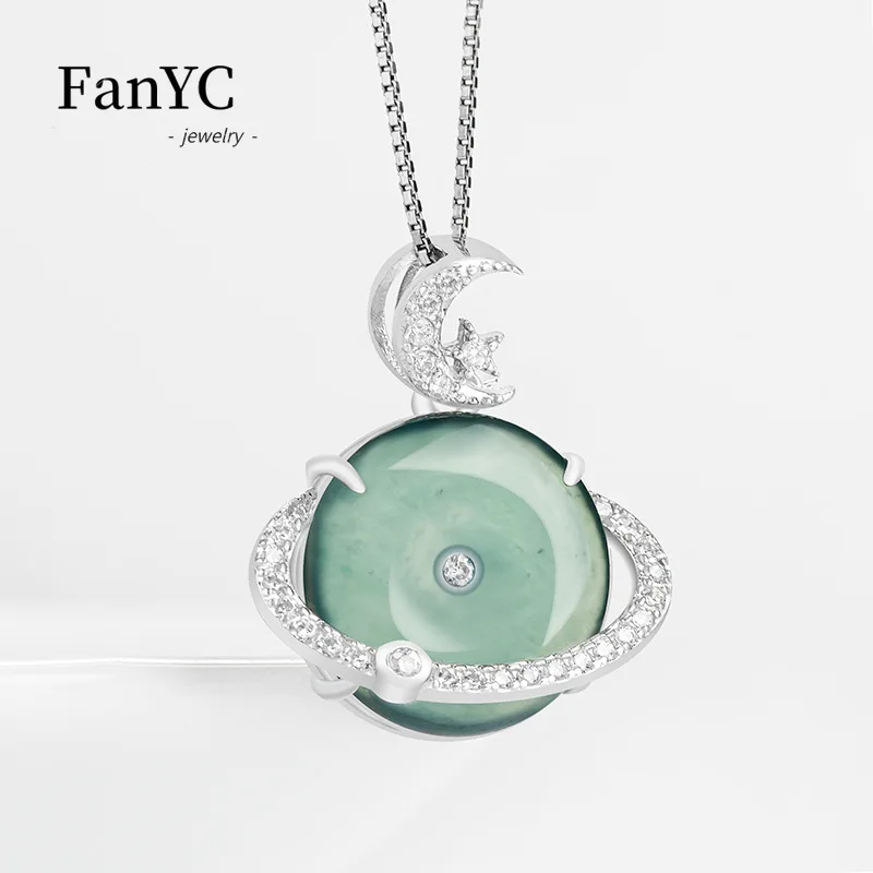 Myanmar A-goods Jadeite Blue Water Amulet Pendant S925 Silver Inlaid Hand-carved Exquisite Luxury Ice Jade Necklace Ladies Gift