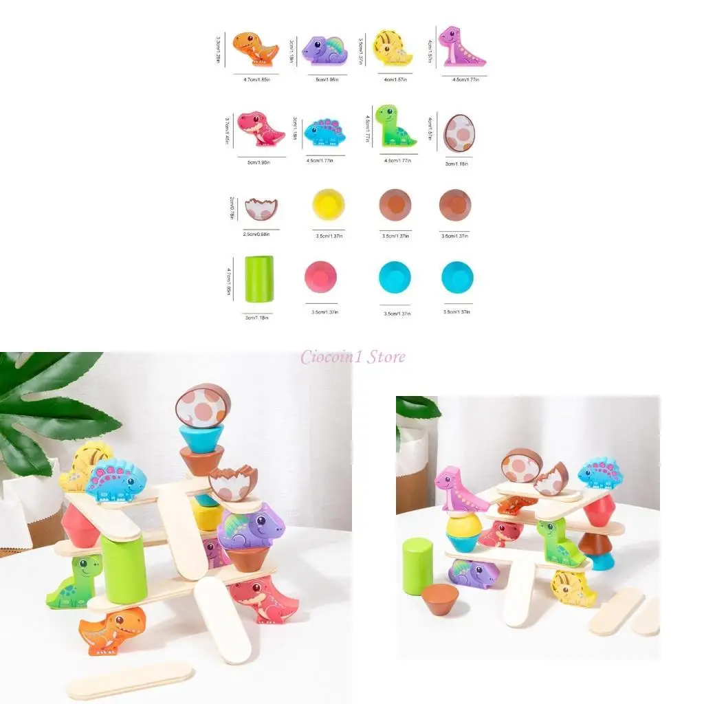 유아 목재 밸런스 및 스태킹 블록 보드 게임 완벽한 미취학 아동을위한 Y1ub 공룡 테마 밸런스 블록 장난감