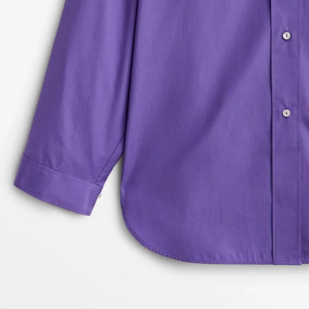 Autumn New Purple Casual Fit Poplin Solid Color Long Sleeve Shirt Top