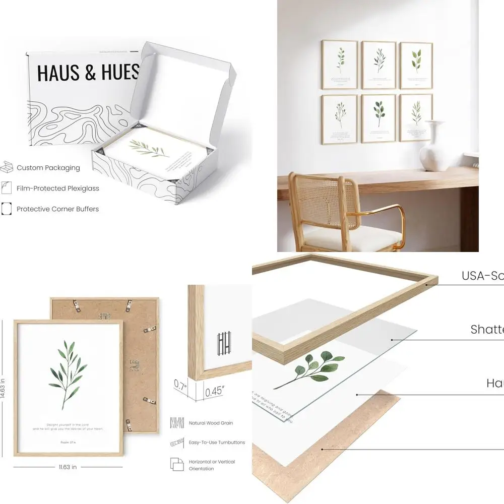 

Christian Scripture Wall Art Set: 6 Inspirational Psalms Quotes, Bible Verse Decor (Beige Frame, 11x14)