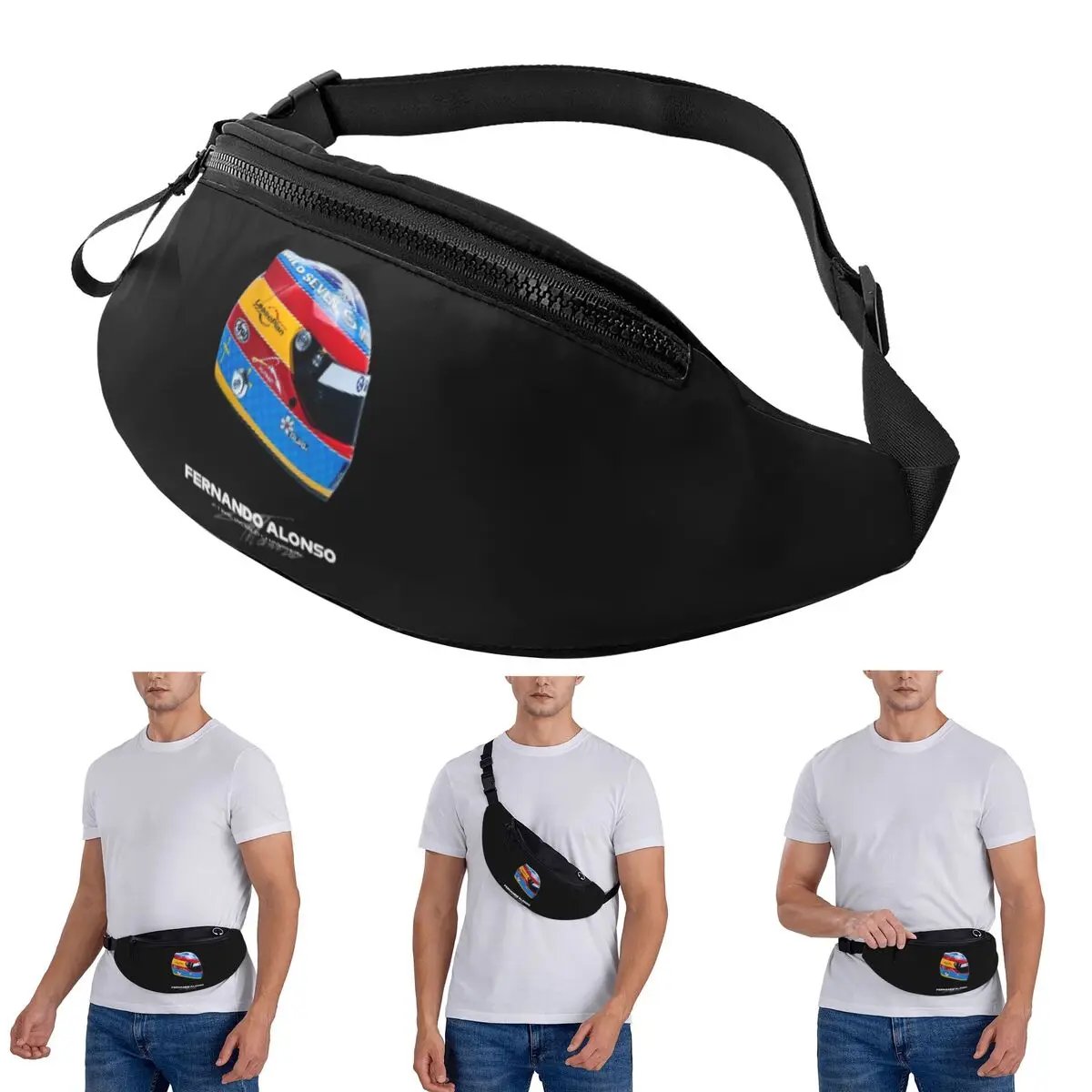

Crossbody Waist Bag Fernando Alonso Helmet Men Women Fanny Pack Traveling Running Money Phone Pouch