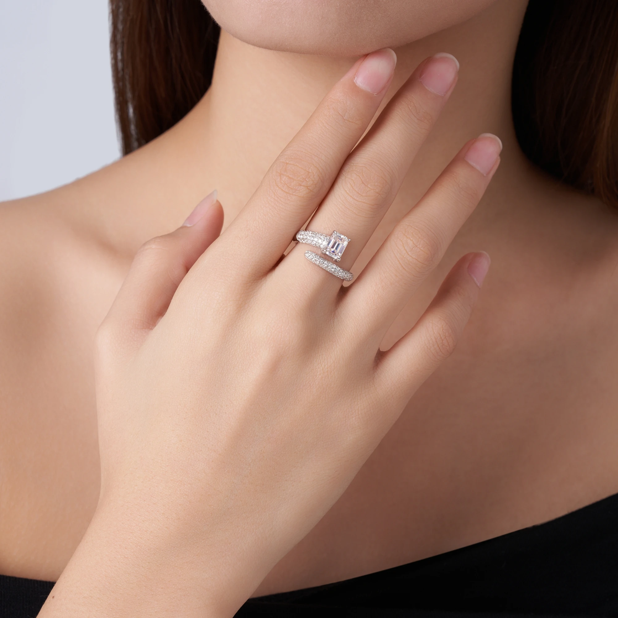 Galaxy Star Brushed S925 Silver Square Sugar Emerald Cut Moissanite Ring for Women Fashion Jewelry