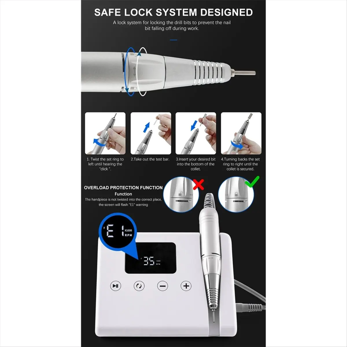 DT89 HOT Special Telephone Shape Design High Power Nail Drill Machine with Touch Button for Desktop Easy Use EU Plug