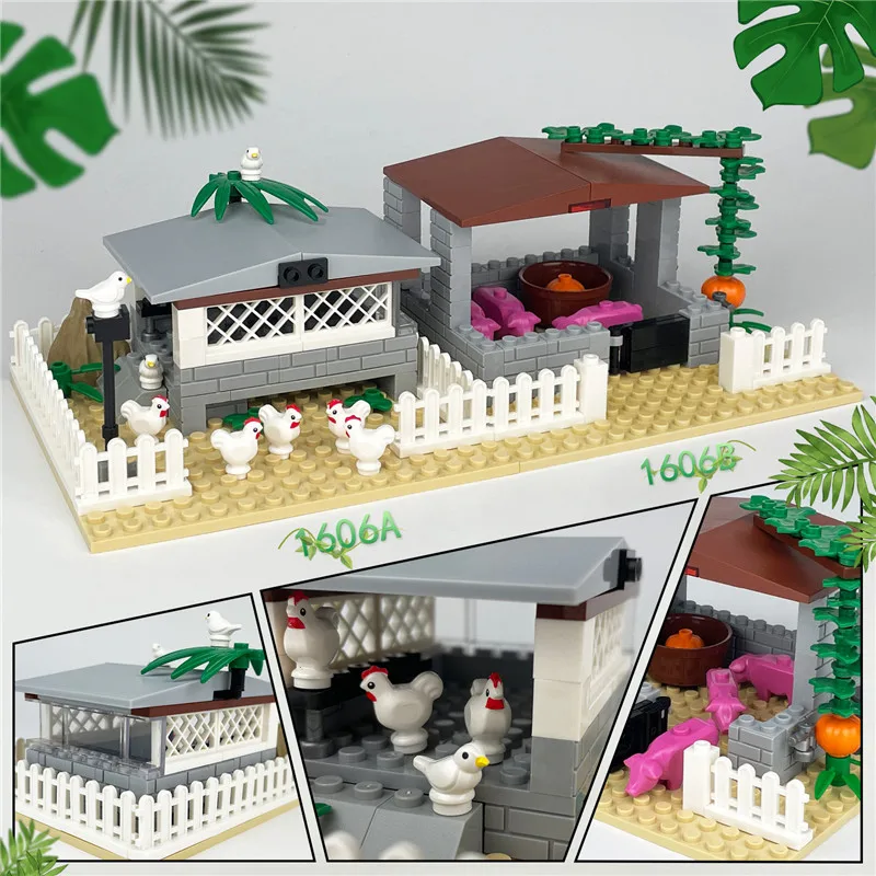 MOC Farm Animals Classic Building Blocks City Chicken Coop Hen House Toys DIY Blocks Toys for Thanksgiving Day/Christmas Gift