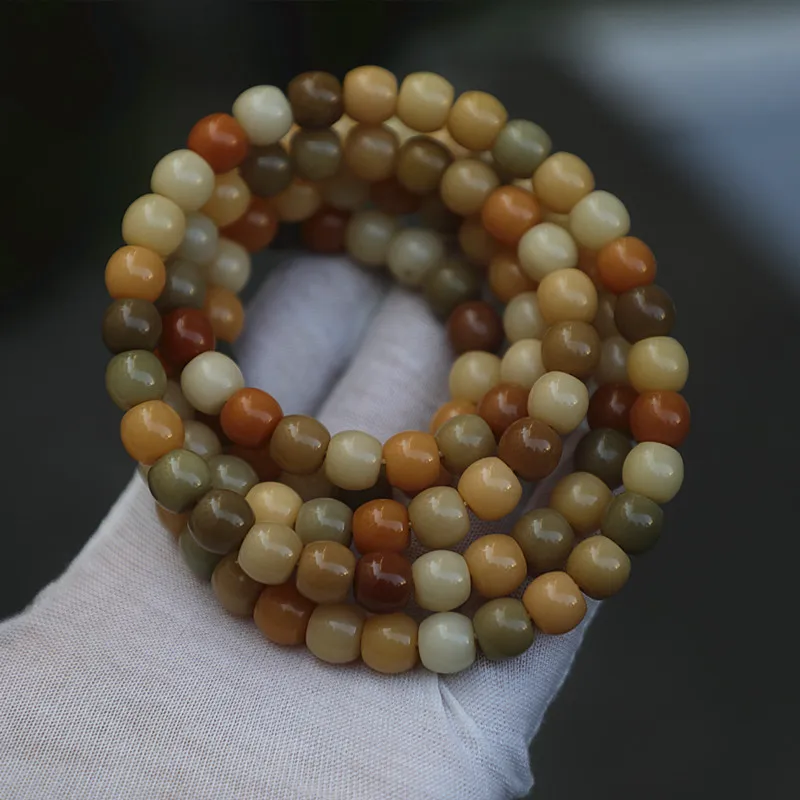 10*9 -Density, High-Oil-Content Drum Wine Bodhi Root 108-Bead Bracelet, Multi-Colored