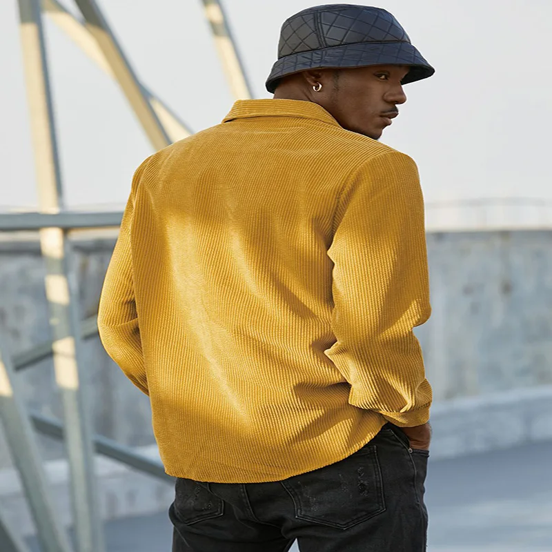 Spring and Autumn Men's Shirt  Casual Stripe Polo Collar Long Sleeved Southeast Asian Loose T-Shirt