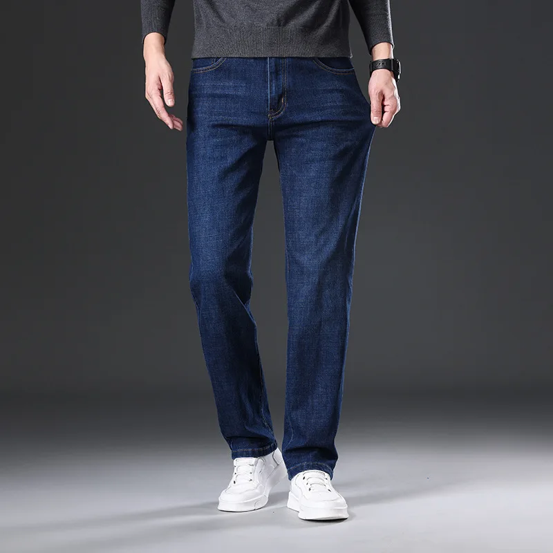 

New Autumn Winter Fashion Versatile Men'S Youth Business Jeans Middle-Aged Dad Elastic Loose Men'S Pants