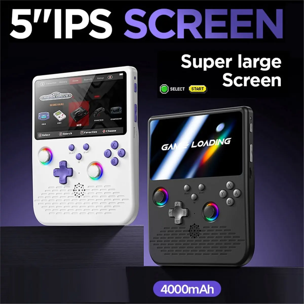 وحدة تحكم ألعاب ريترو محمولة H5 بسعة 128 جيجابايت وشاشة 5 بوصة عصا تحكم مزدوجة RGB وحدة تحكم ألعاب فيديو محمولة تدعم 34 محاكيات أ