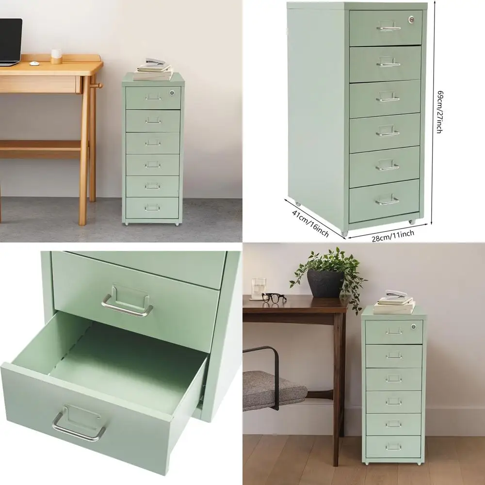 

Зеленый мобильный вертикальный шкаф для документов с запирающимися ящиками и колесиками для офиса