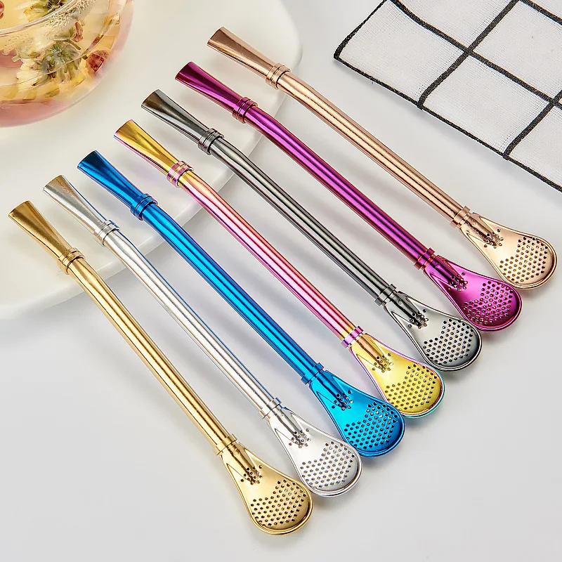 (1pcs) Double Rings 15cm Stainless Steel Straw Yerba Mate Straw Bombilla Filter Straw - view 2