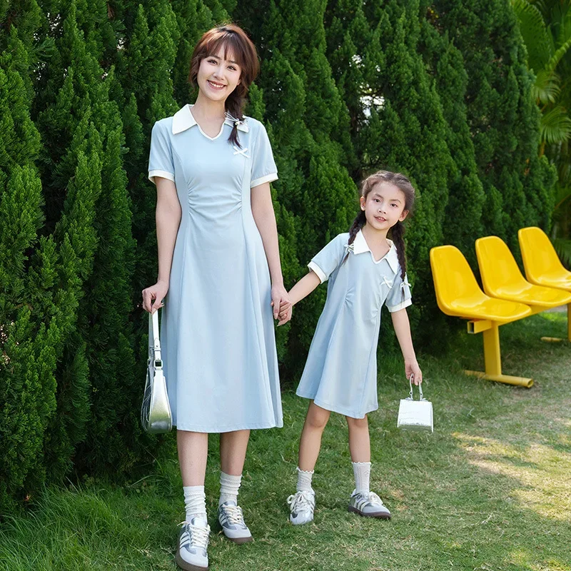 

Like Mother Like Daughter Collar Dresses 2025 Summer New Mom and Baby Girls Matching Short Sleeve Dress Mommy and Me Clothing