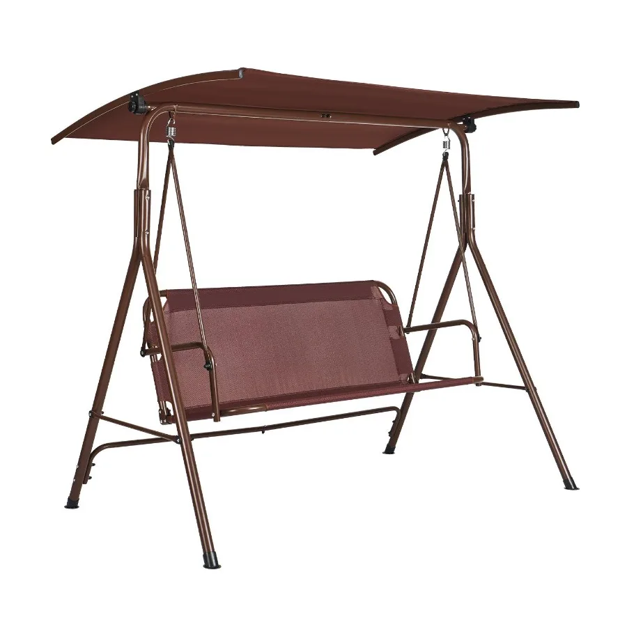 

3Person Patio Swing Chair Outdoor Patio Swing with Adjustable Canopy Porch Swing with Armrests Teslin Fabric and Alloy Steel F
