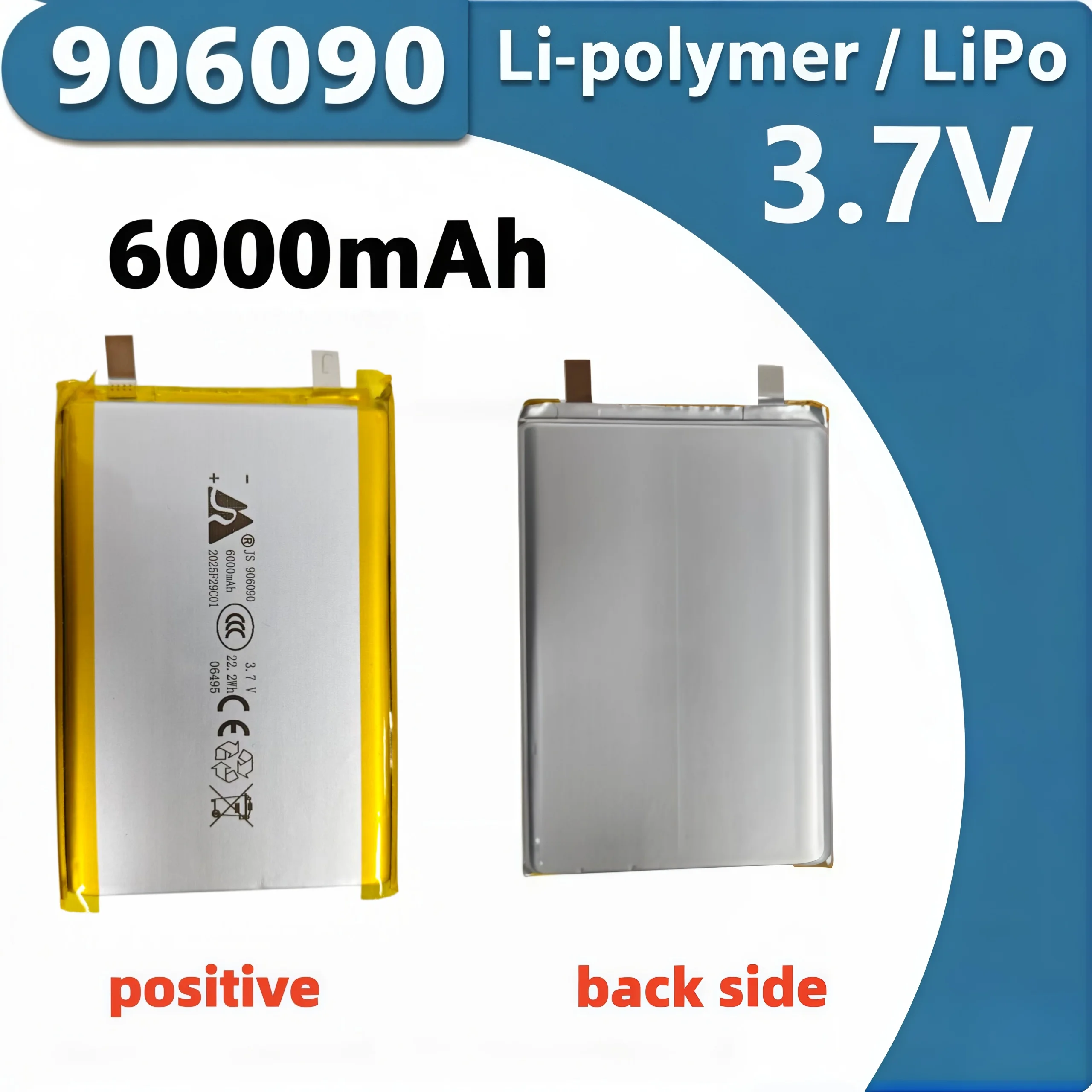 Lithium polymer battery 6000mAh 3.7V 906090, ideal power source for smart homes and MP3 speakers, stable and durable.