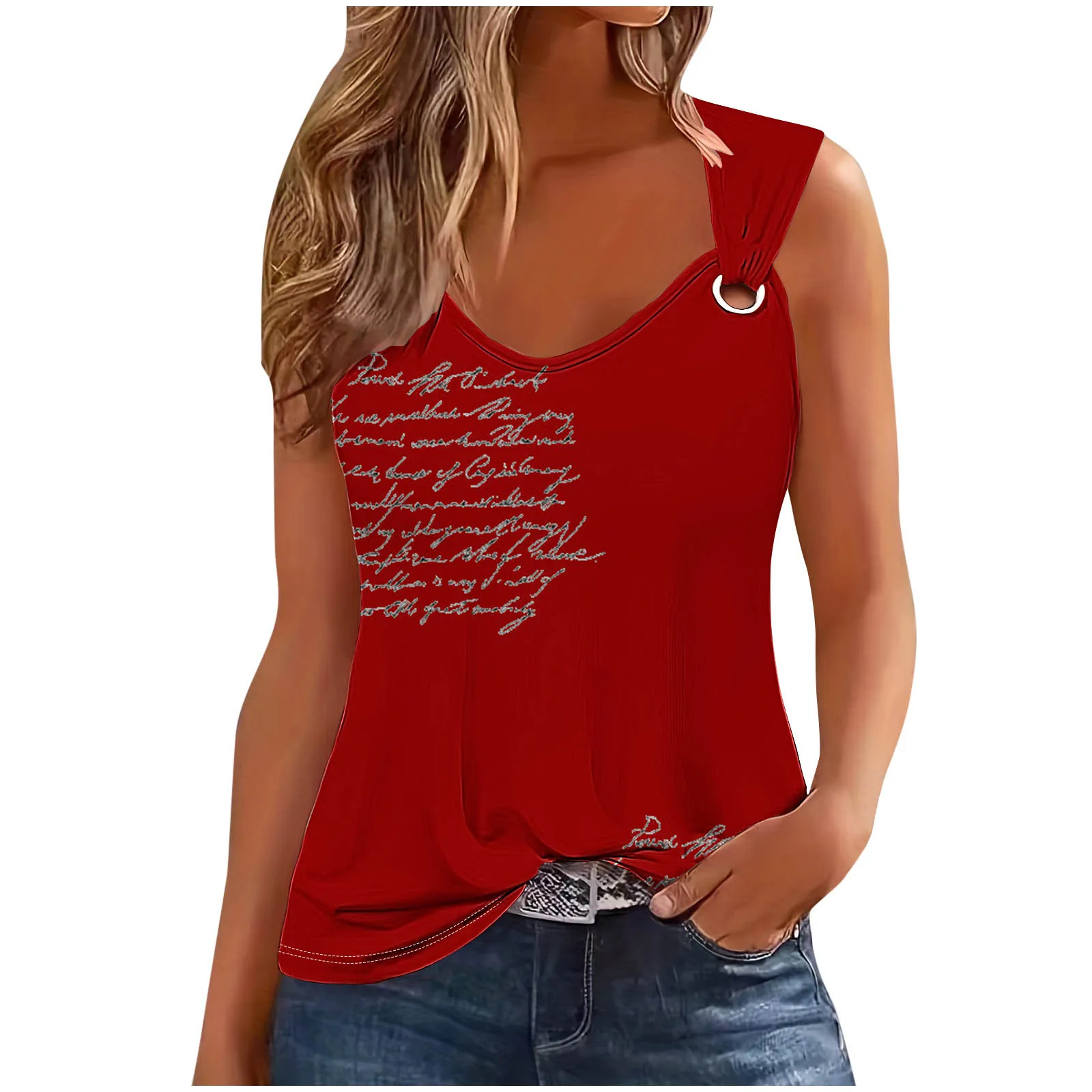 2024 Summer Sleeveless T-shirt Casual Tshirt Women Tops Fashion Letter Print Sexy Hollow Out T Shirt For Women Tank Top Femme