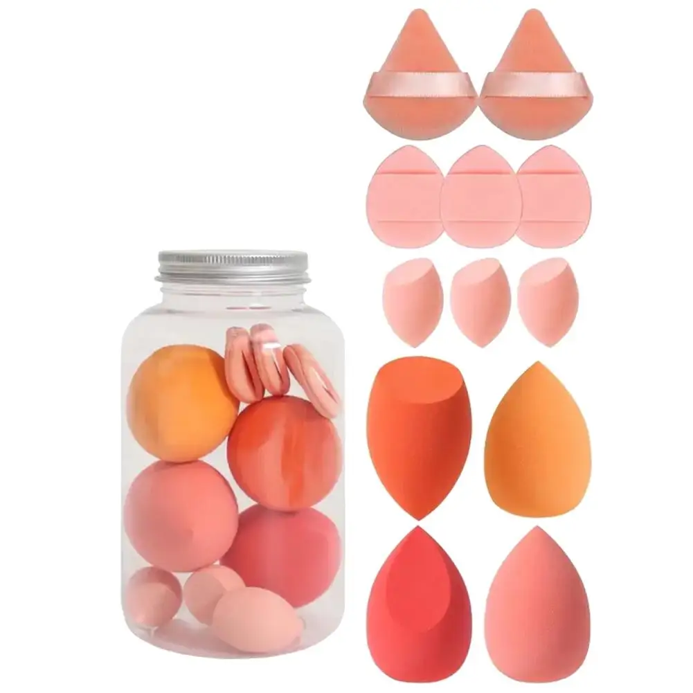 Esponja de maquiagem com armazenamento Jar, Velvet Beauty Puff, Finger Puff, Fundação Cosmetic Puffs, 12 PCs, 14 PCs