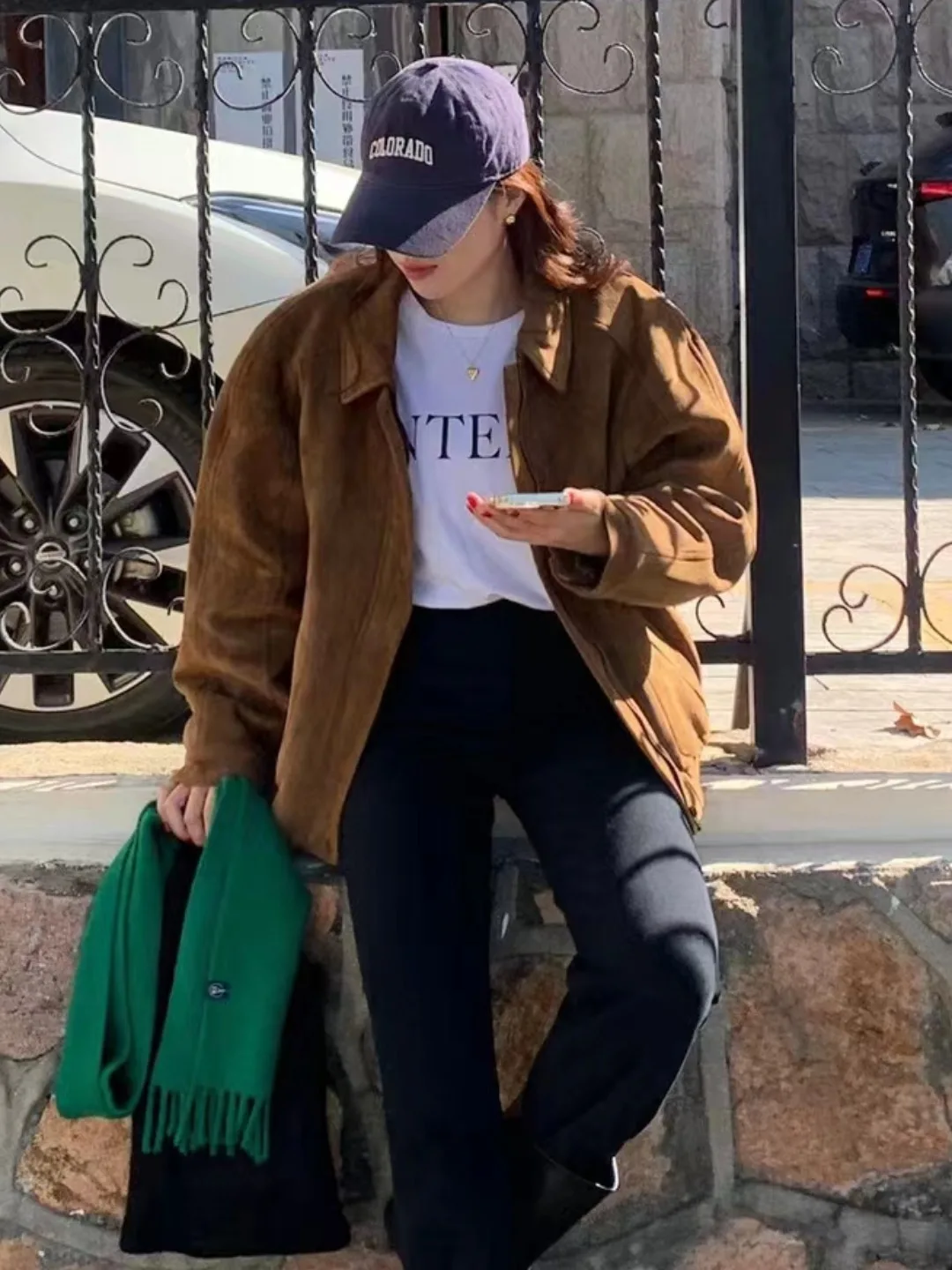 ort Women's Leather Jaet Autumn Winter Loose Fit Brown Retro Sle Motorcycle Baseball Coat Warm Sli Campus Streetwear