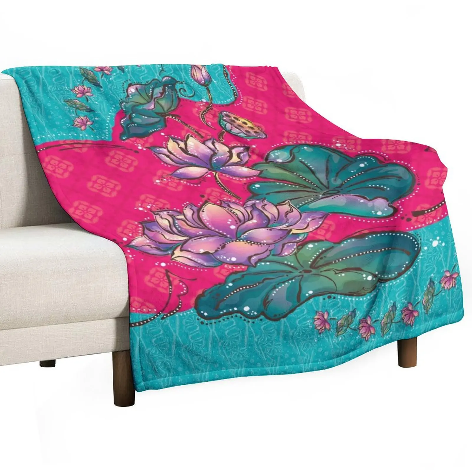 

Peranakan Lotus Throw Blanket Summer Beddings Picnic Soft Plaid Blankets