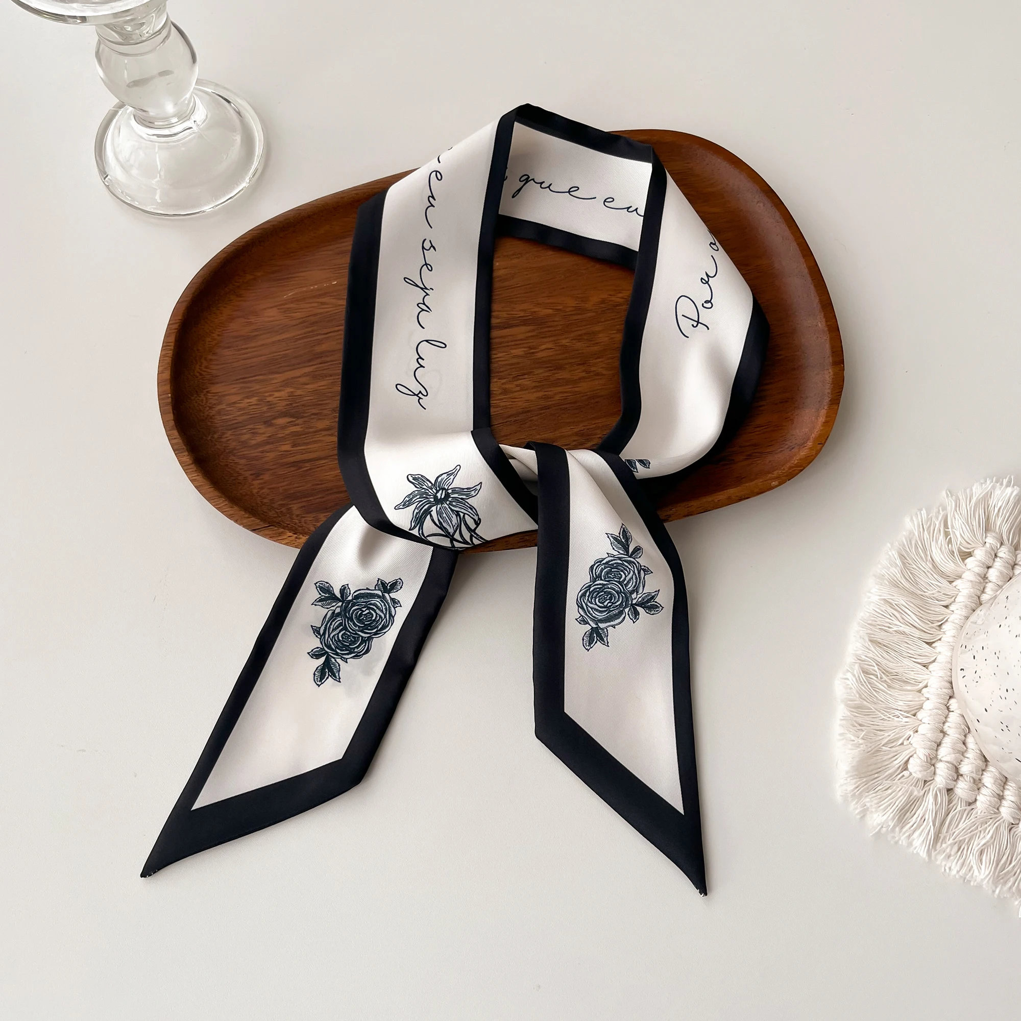 

Новинка 2024, длинный шейный платок, узкие ленты для волос, женские шелковые шарфы, модные повязки на голову, сумка, шарфы, повязка для волос с принтом, шейный шарф для женщин