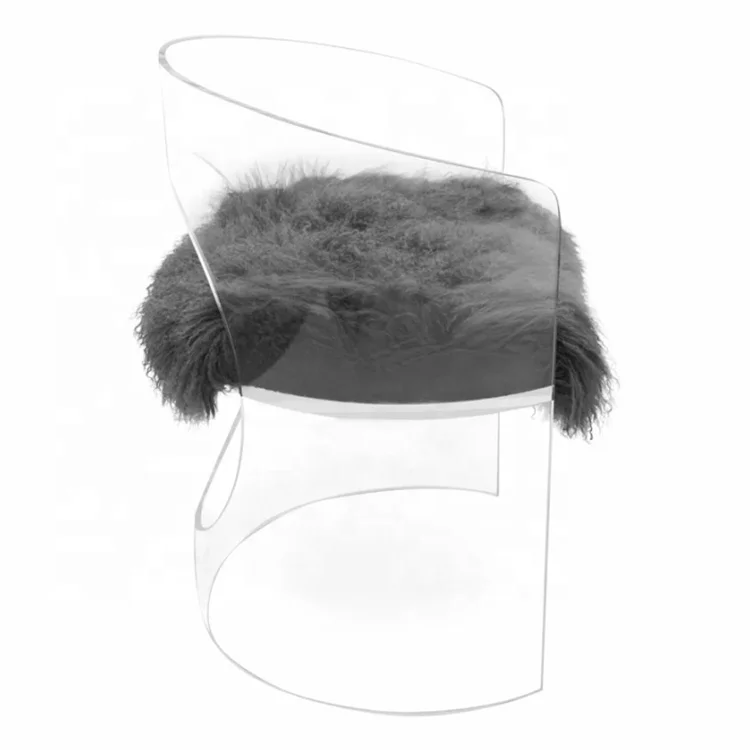 Luxury Acrylic Arm Chair Acrylic Dining Chair Acrylic Makeup Chair in Clear with Fur Decoration for Hotel Home Restaurant