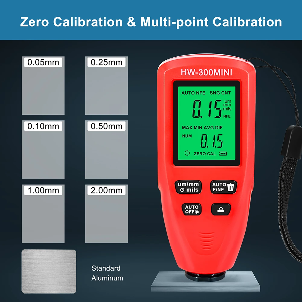 HW-300MINI Coating Thickness Gauge 0-2000UM Measuring Paint Tools Digital Auto Paint Gauge Meter Physical Measuring Instruments