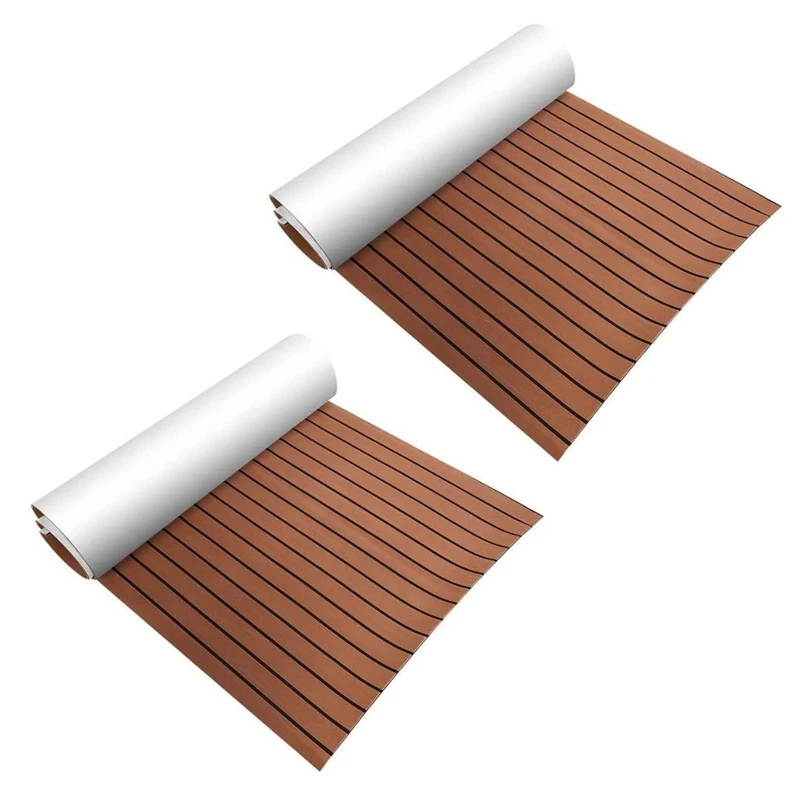 2X Foam Teak Decking Eva Foam Marine Vloeren Faux Boot Decking Sheet Accessoires Marine Bruin Zwart 450X2400x6mm