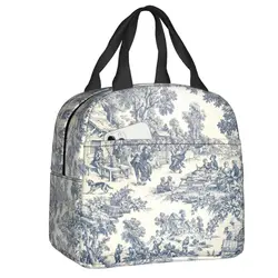 Toile De Jouy Number 2 Insulated Lunch Bag for Outdoor Picnic French Navy Blue Motif Waterproof Cooler Thermal Lunch Box