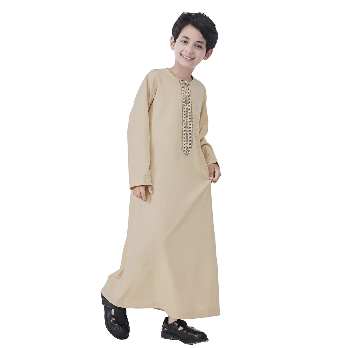Ramadan Musulmano Bambini Ragazzi Jubba Thobe Button Abaya Arabo Medio Oriente Adolescente Abiti a maniche lunghe Ramadan Daffah Abbigliamento islamico