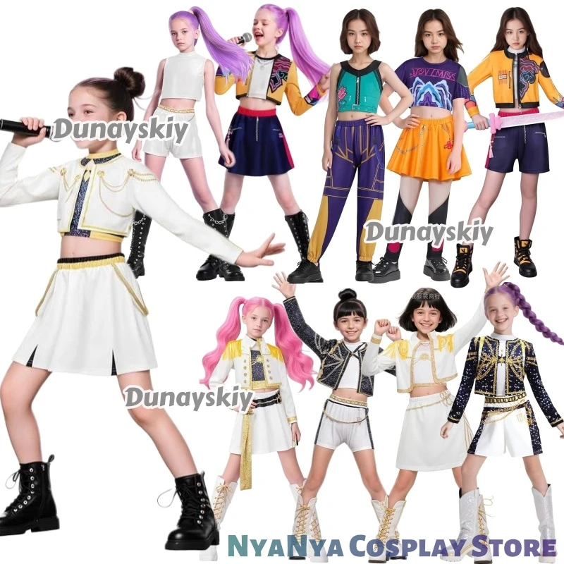 

[Dunayskiy] Zoey Mira Rumi Kpop Demon Hunter Косплей Костюм Huntrix Pop Idol с 3D принтом для детей, девочек, стиль, детское сценическое представление