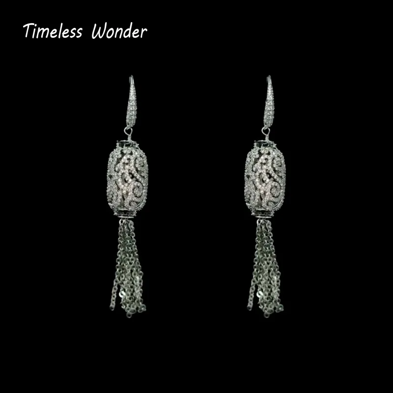 Timeless Wonder Fancy Zircon Geo Tassel Chains Necklace Women Designer Jewelry Luxury Rare Top Chinese Style Set Trendy 4526