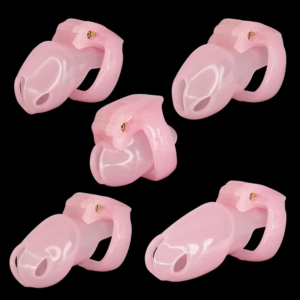 Pink Plastic Chastity Device with 4 Size Penis Rings Penis Cage Male Chastity Belt Cock Cage Lock Adult Games Sex Toys For Men