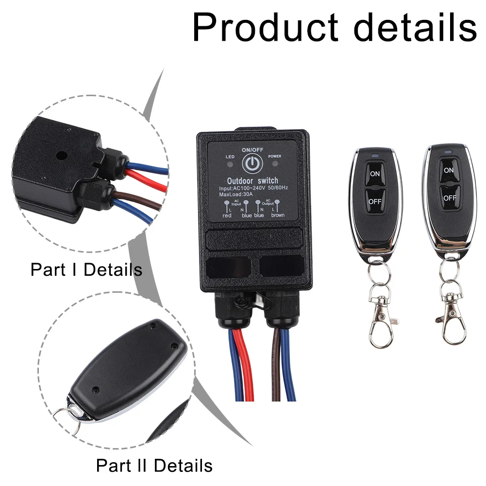 IP65 Rated Outdoor Waterproof Switch Outdoor Use 30a Relay For Light Control 433mhz Switch Flame Retardant PC Shell