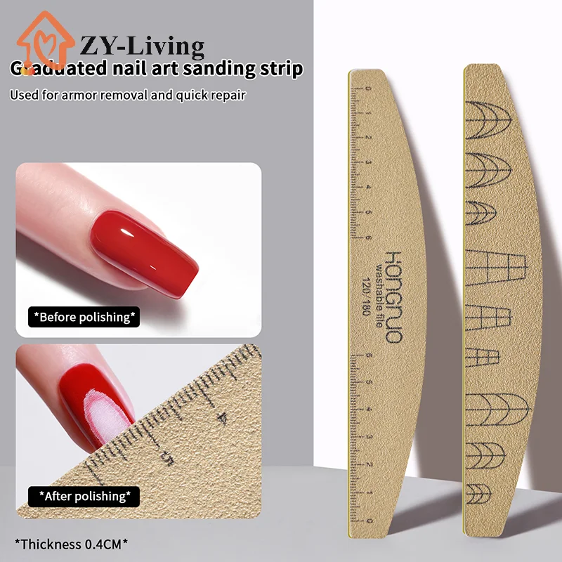 Custom Nail Files With Scale Line 100/180/180 Grit Washable Buffing Stick For Gel Polish & Cat Eye Nails Manicure Pedicure Tool