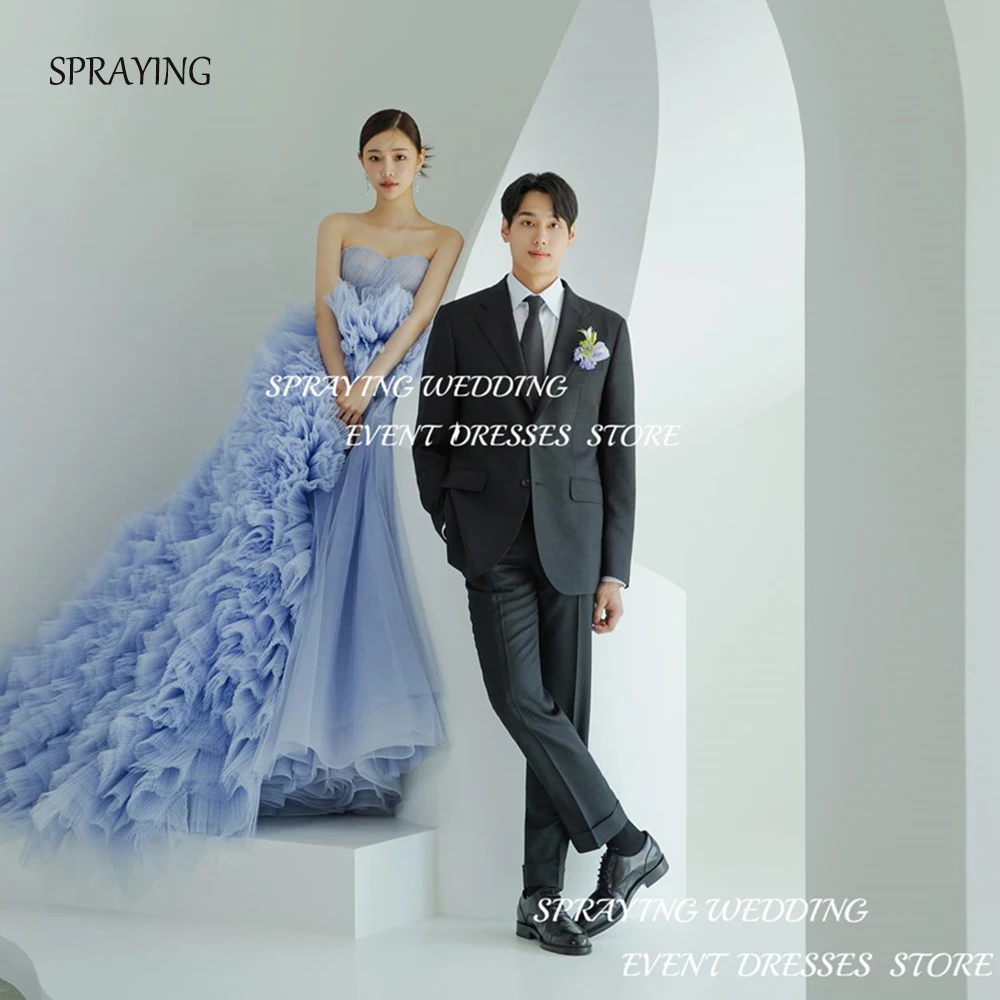 SPRAYING Gorgeous Korea Wedding Dresses Photo Shoot A-line Pleat Sweetheart Collar Evening Gown Strapless Prom Party Dresses