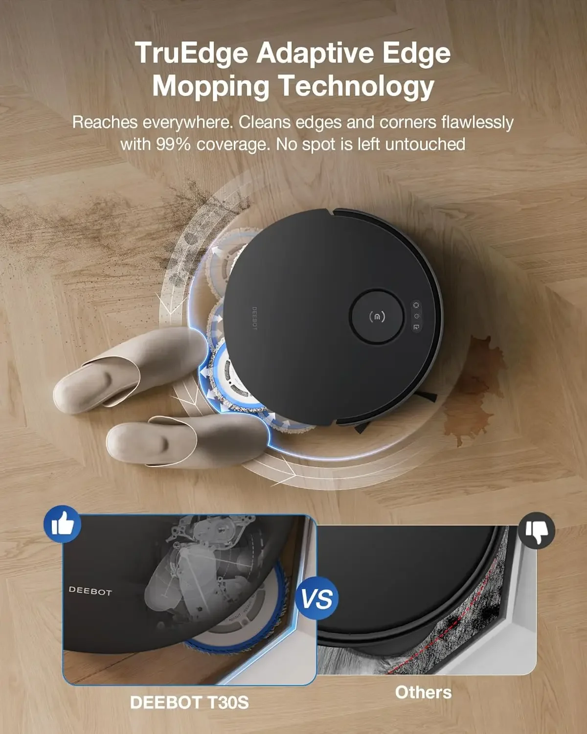 DEEBOT  Robot Vacuum Technology TruEdge Adaptive Edge Mopping Hot Water Mop Washing Self-Emptying Self RefillingAuto-Mop Lifting