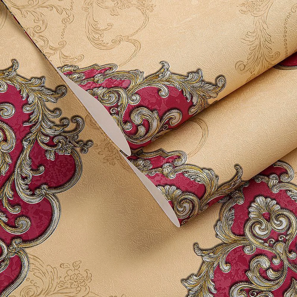 European Style 3D Damask Pearl Powder Non-Woven Wallpaper Roll  Bedroom Living Room Tv Background Wallpaper Beige 0.53m*10m=5.3㎡