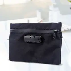 Portable Money Bag With Lock Black Locking Accessories Pouch Security Bag for Cash Combination Lock with Zip Document Bag Travel