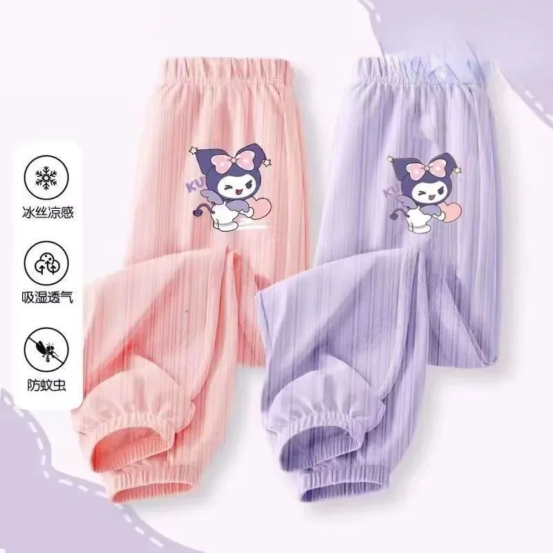 Kawaii Sanrio Kuromi My melody sweatpants summer children's cute loose ice silk trousers thin anti-mosquito pants holiday gift