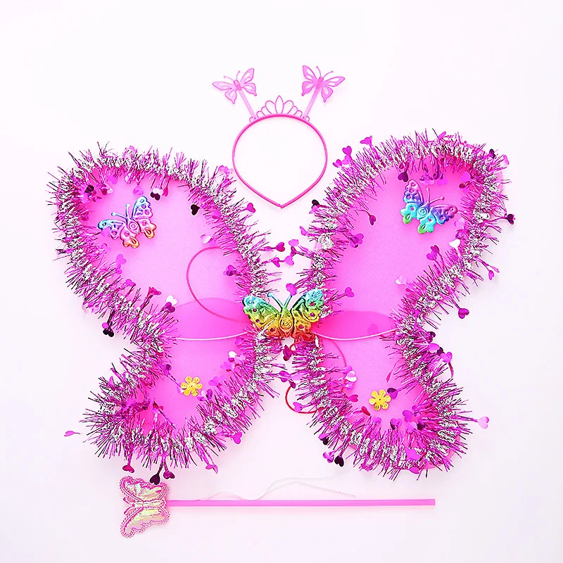 Conjunto de 3 alas de hada de mariposa para niñas, disfraz de princesa brillante, recuerdo de fiesta, accesorios de disfraces de alas de hada