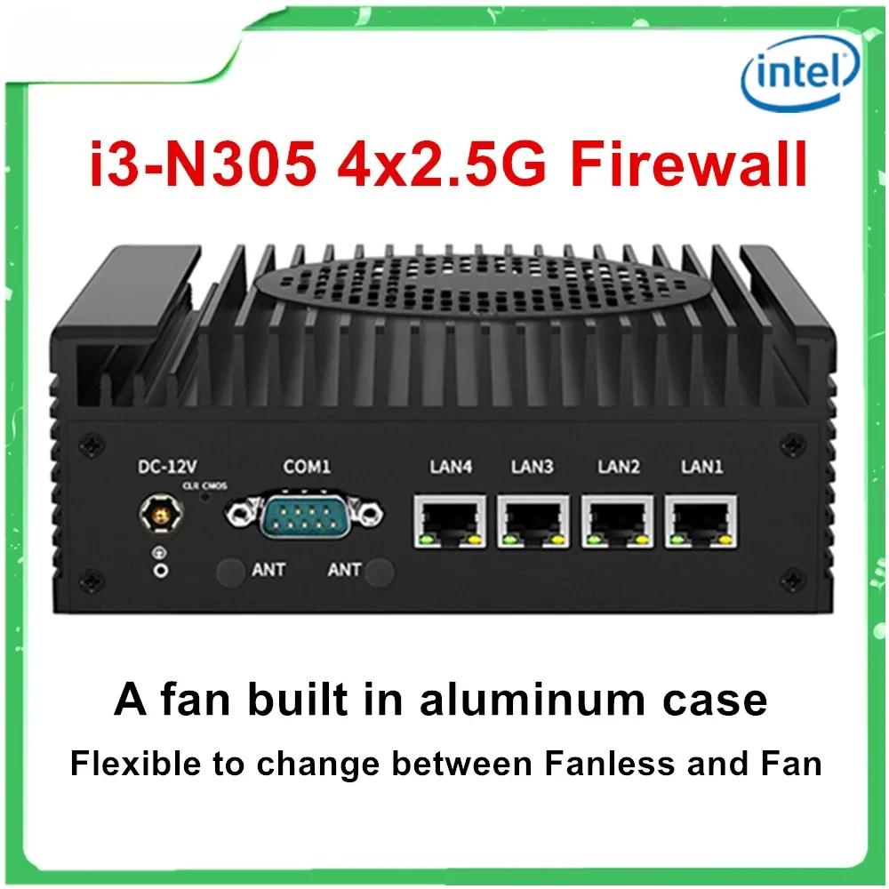 4x i226-V 2.5G Firewall Mini PC 12a generazione Intel i3 N305 N100 Router morbido DDR5 2 * COM 2 * HDMI Computer industriale Raffreddamento efficiente