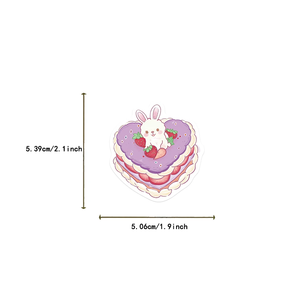 50PCS Kawaii Heart Shaped Birthday Cake Stickers Cute Decals Decoration DIY Skateboard Scrapbook Laptop Fridge Car Kids Toy 