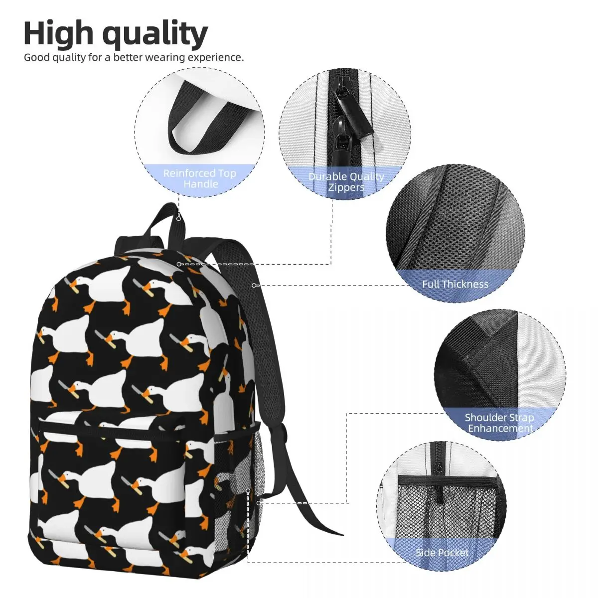 Goose With Knife - Peace Was Never An Option Backpack Daypack Large Capacity Kids BookBag School Bag Shoulder Bags for Men Women