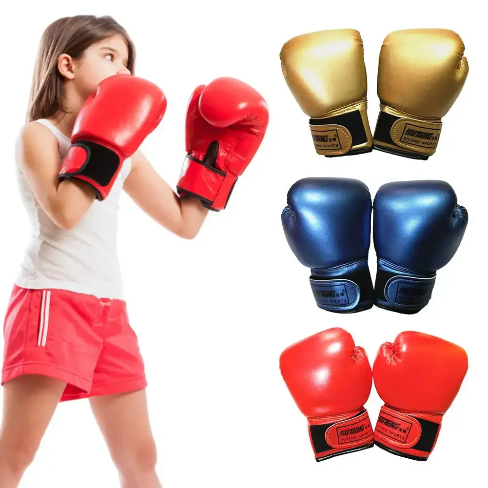 1Pair Kids Boxing Training Fighting Gloves Leather Breathable Muay Thai Sparring Punching Karate Kickboxing Professional Gloves