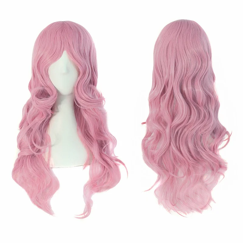 

24 Inch/60cm Synthetic Fiber Long Wavy Hair Wig Women's Party Full Wig -Pink