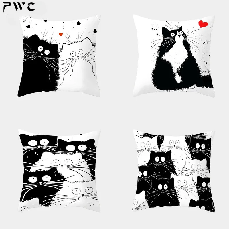 

Funny Black Cat Pillow Case Creative Naughty White Cat Throw Pillowcase Decorative Pillowcases Pillow Cover funda de almohada