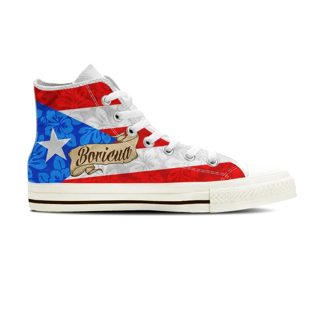 Fashion Style Men Puerto Rico Flag High Top Canvas Shoes Breathable Outdoors Walking Sneakers Wild Printing Cool Zapatillas