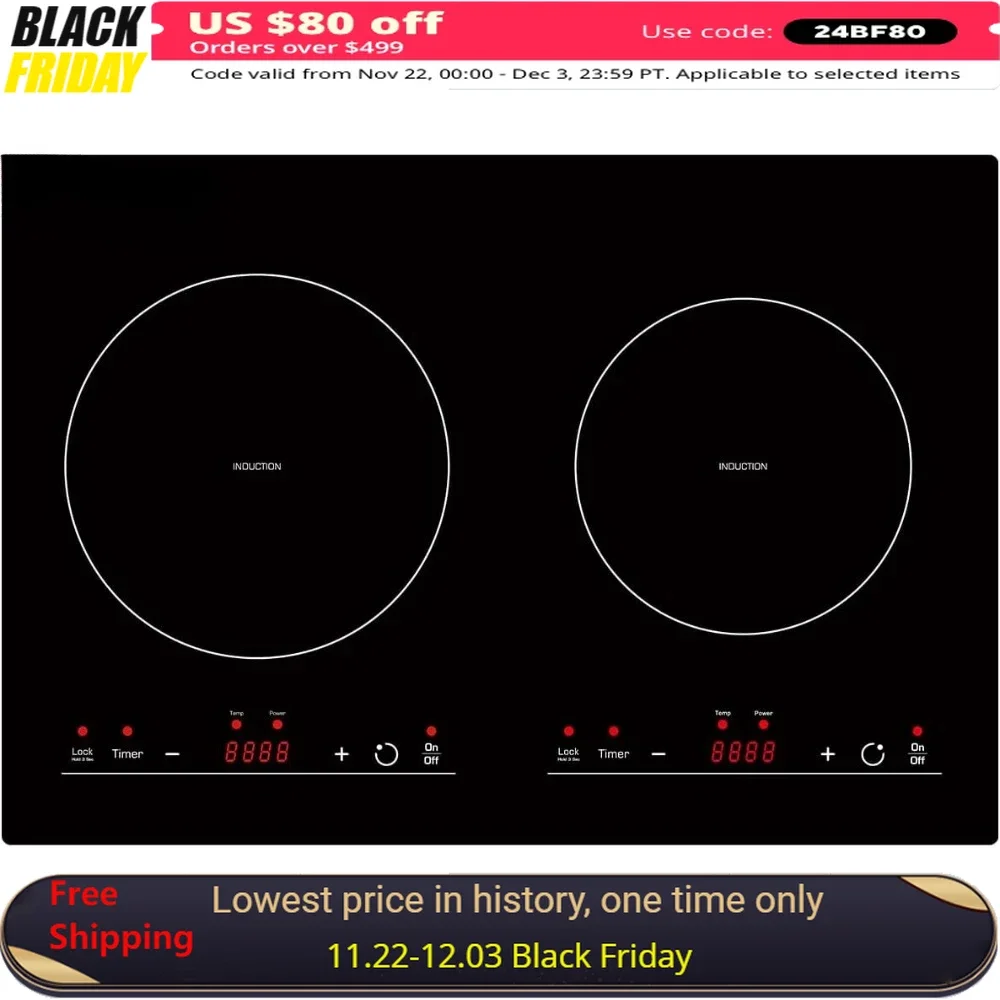 Elektrischer Induktionsherd mit 2 Brennern, 12 Zoll 120 V Induktionsherd