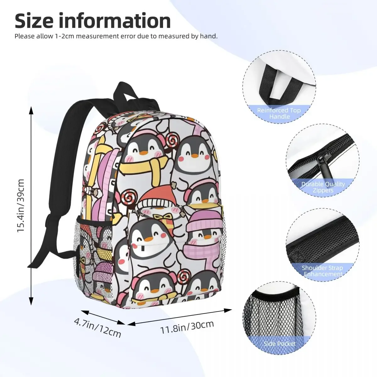 Penguin Cartoon Pattern, Penguin Seamless zaini ragazzi ragazze Bookbag studenti casuali borse da scuola zaino per Laptop borsa a tracolla